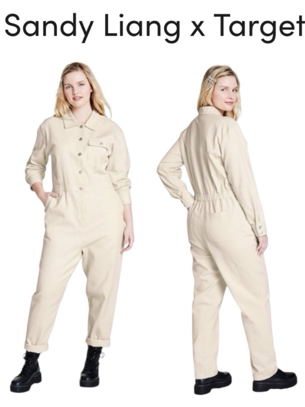 NWT SANDY LIANG X TARGET CREAM BUTTON FRONT UTILITY WORKWEAR JUMPSUIT SIZE 14